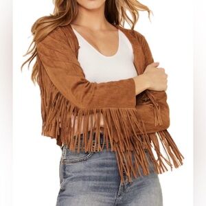 Amaryllis Fringe Faux suede Jacket. Size XS.